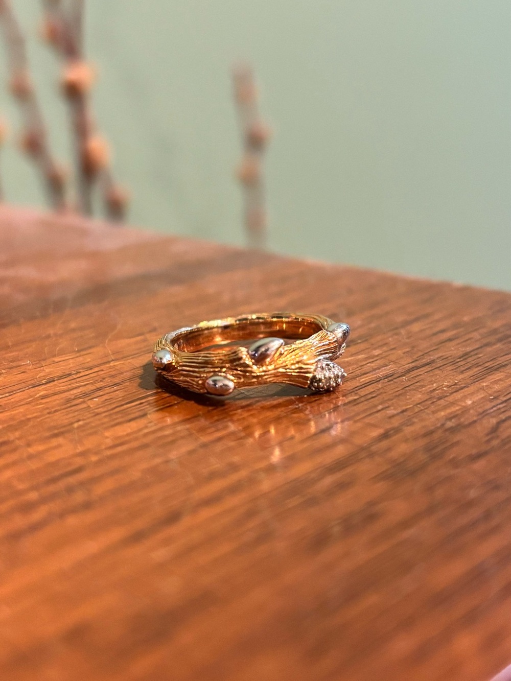 Stephen DWECK Sterling Silver Gold Plated Finish Diamond Branch Ring in Size 7